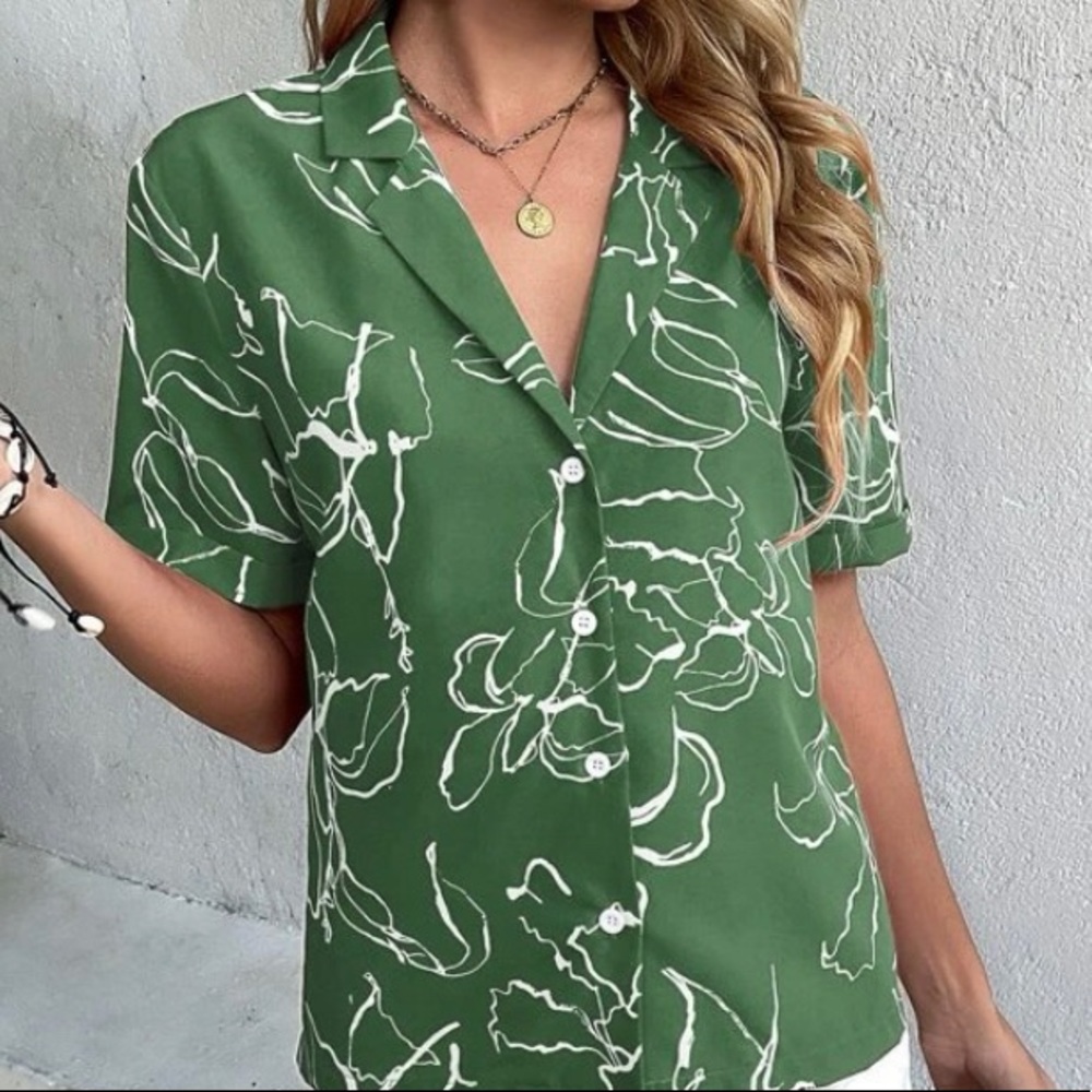 Green flroral print blouse